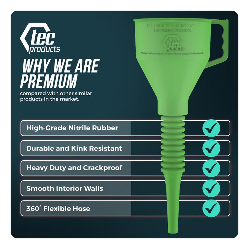 TEC Products FlexAll Funnel - Long Flexible Funnel with Hose for Automotive Use - Nitrile Rubber Funnel with Handle for Oil Change and Transmission Fluid - Gas  Diesel  Oil Funnel for Cars - Image 3